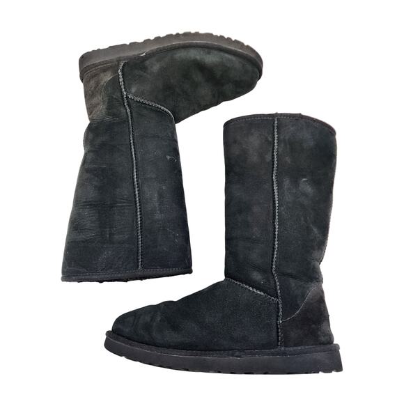 UGG Australia Womens Classic Tall Boot Size 9 Black Sheepskin Suede Style 5815 - Picture 6 of 9